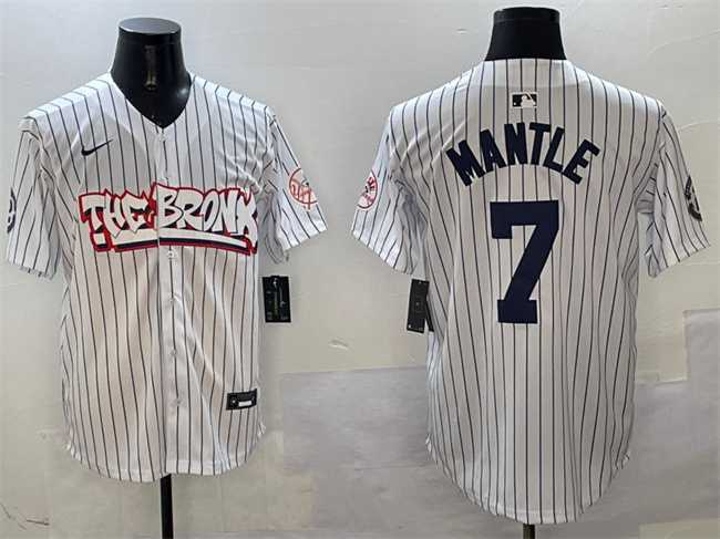 Men%27s New York Yankees #7 Mickey Mantle White Bronx Graffiti Vapor Limited Stitched Jersey